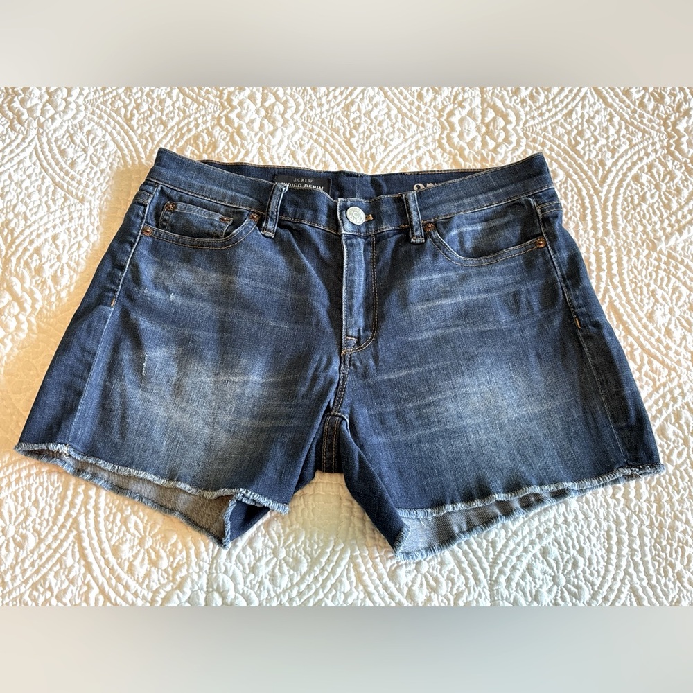 J. Crew Blue Jean Shorts with Frayed Hem - Women Size 27